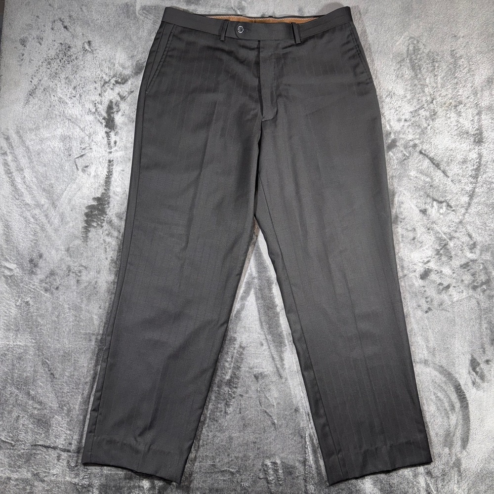 Montefino Mondo Mens Super 120s Merino Wool Dress Pants Black Pinstripe‎ 36W 42R